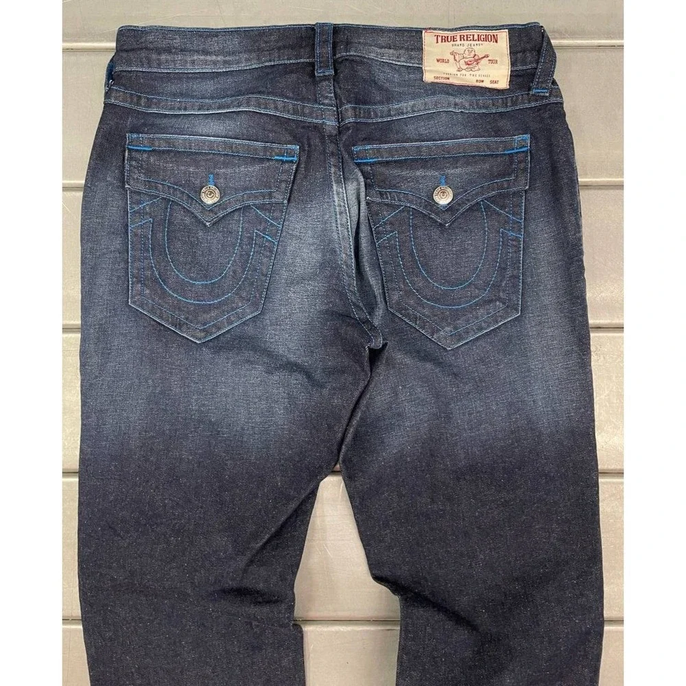 True Religion‎ Rocco Relaxed Skinny Jeans Mens 34x33 Dark Wash Moto Stretch